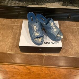 Nine West Distressed Blue Mules